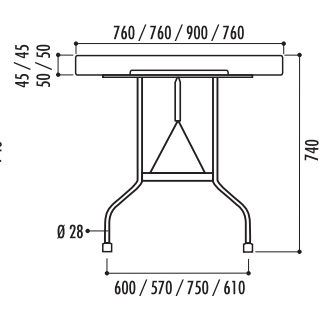 Schéma table pliante vue de coté