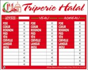 Panneaux d'affichage prix triperie hallal 