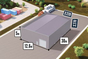 Bâtiment acrotère isolé 380m² + porte sectionnelle & portillon