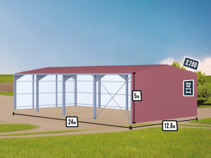 Bâtiment galvanisé avec structure + couverture - Bardage 3 côtés - 12,6x24x5m - 300m²