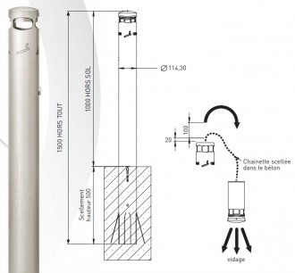 Cendrier inox tête amovible par serrure - Devis sur Techni-Contact.com - 2