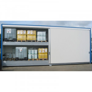 Conteneur pour stockage extérieur 8 m de long - 48 fûts ou 12 IBC - Rétention 6000 L - 2 niveaux de stockage - Devis sur Techni-Contact.com - 1