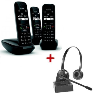 Gigaset AS690 DECT Trio +Casque Duo - Téléphone Sans Fil + Casque Téléphonique - Devis sur Techni-Contact.com - 1