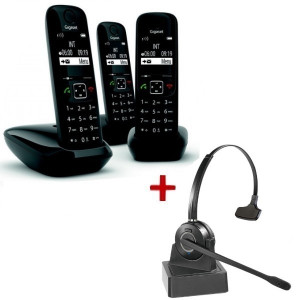 Gigaset AS690 DECT Trio + Casque Mono -Téléphone Sans Fil + Casque Téléphonique