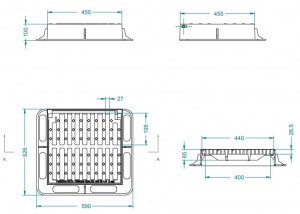 Grille et cadre plat  en fonte ductile D-400