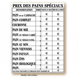 Panneau prix pour pain