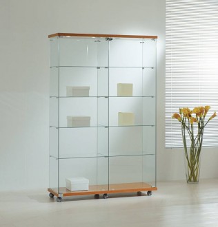 Vitrine large d'angle haut avec bois